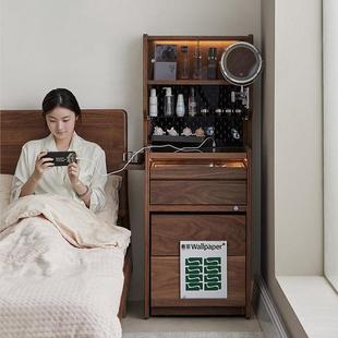 崇匠家具实木梳妆台小型北美黑胡桃木卧室小户型化妆桌窄床头收纳