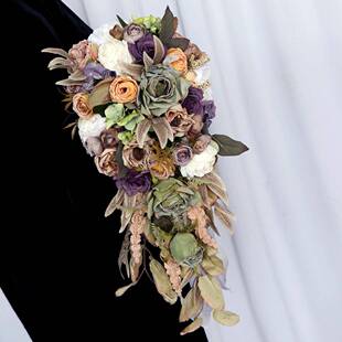 仿真绢花新娘水滴手捧花复古婚礼瀑布手拿花束婚庆拍照花艺