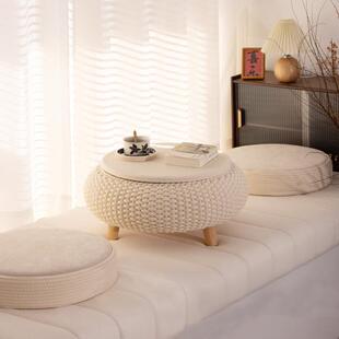 飘窗小桌阳台迷你小茶桌三件套小型茶台榻榻米地台桌奶油风小