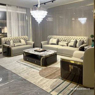 意式轻奢实木高背沙发后现代真皮大户型高档奢华客厅别墅沙发