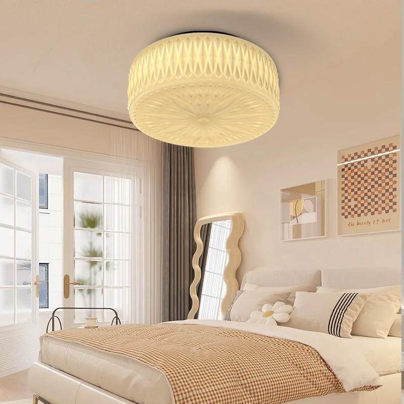 skno奶油风菱形花纹吸顶灯主卧室房间灯法式艺术雕刻玻璃书房灯具