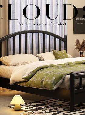 北欧黑色复古美式现代单人床简约1.5m储物公主床实木床35双人1.8