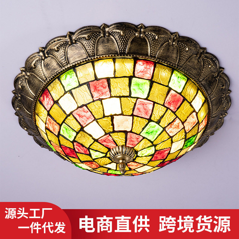 马赛克彩色个性吸顶灯美式复古卧室书房灯餐厅过道走廊玄关阳台灯