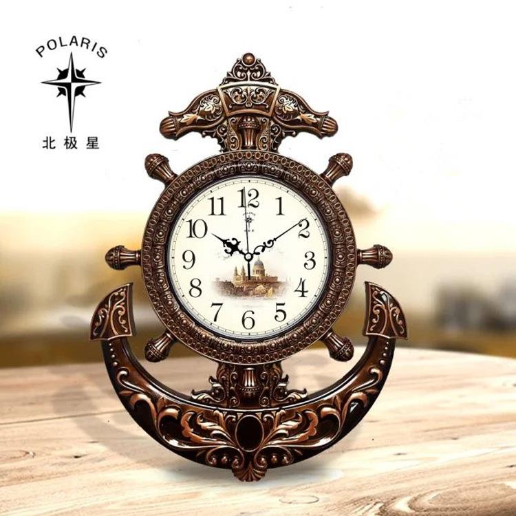 欧式北极星静音挂钟复古卧室挂表客厅石英钟表墙表