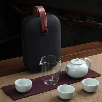 汝窑开片功夫旅行茶具套装家用简约便携玻璃户外迷你一壶三杯
