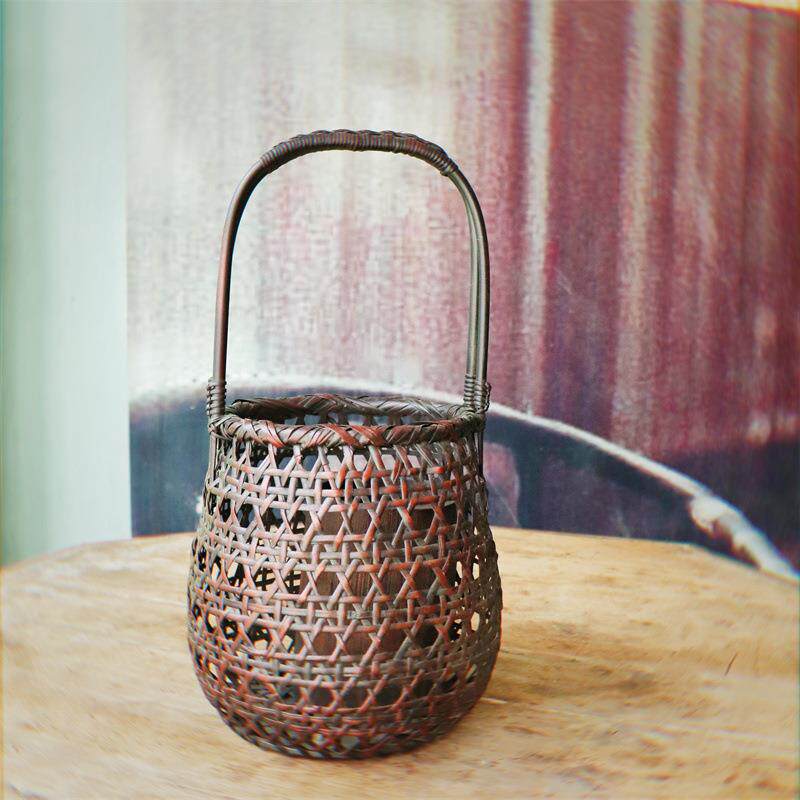 日式竹编插花器竹编工艺品茶室茶桌摆件竹编花瓶插花工具大号