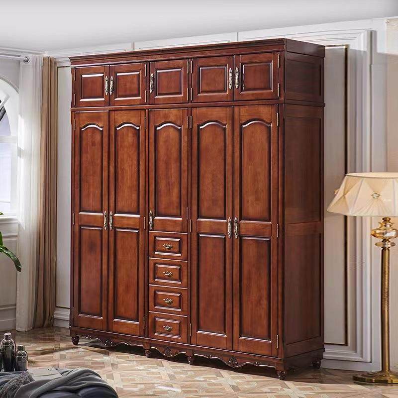 美式实木大衣柜全屋卧室乡村复古轻奢全原木推拉四门五门橡木柜子