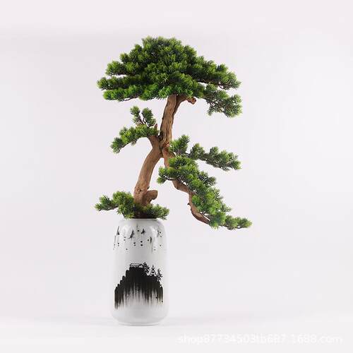迎客松仿真植物盆景室内绿植盆栽假树办公室桌面客厅装饰摆件真树