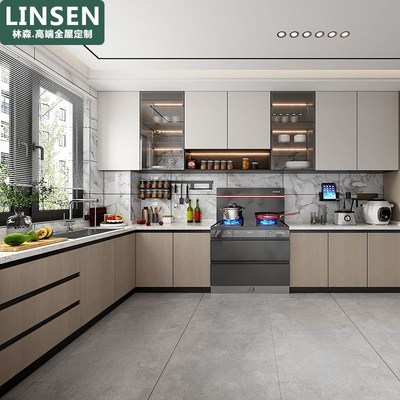 上海全屋定制橱柜定做整体厨柜家用厨房石英石台面灶台一体式现代