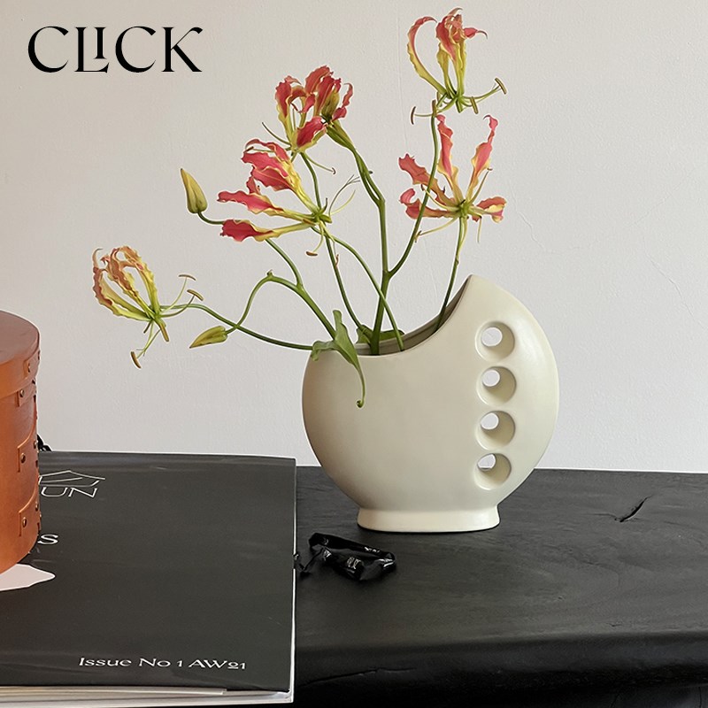 click意大利中古风陶瓷装饰花瓶艺术家居摆件4孔月牙花瓶小众设计