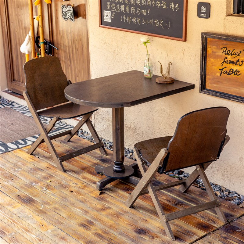 实木复古靠墙桌半圆桌椭圆长桌民宿奶茶店咖啡桌茶桌可拼接多功能