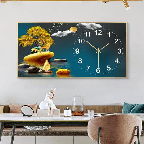 餐厅钟表装饰画现代简约客厅挂画轻奢单幅吃饭厅走廊玄关墙壁挂画
