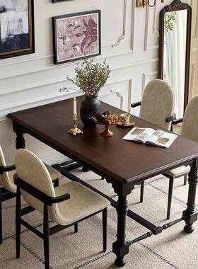 XW美式实木餐桌椅法式复古轻奢黑色长方形桌子客厅家用餐桌高级