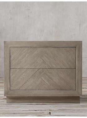 橡木灰色实木六斗柜RH美式轻奢卧室抽屉拼花储物柜现代简约做旧柜