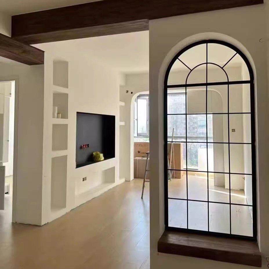 新品复古法式室内装饰窗户墙面铁艺假窗户屏风隔断玻璃玄关拱形窗