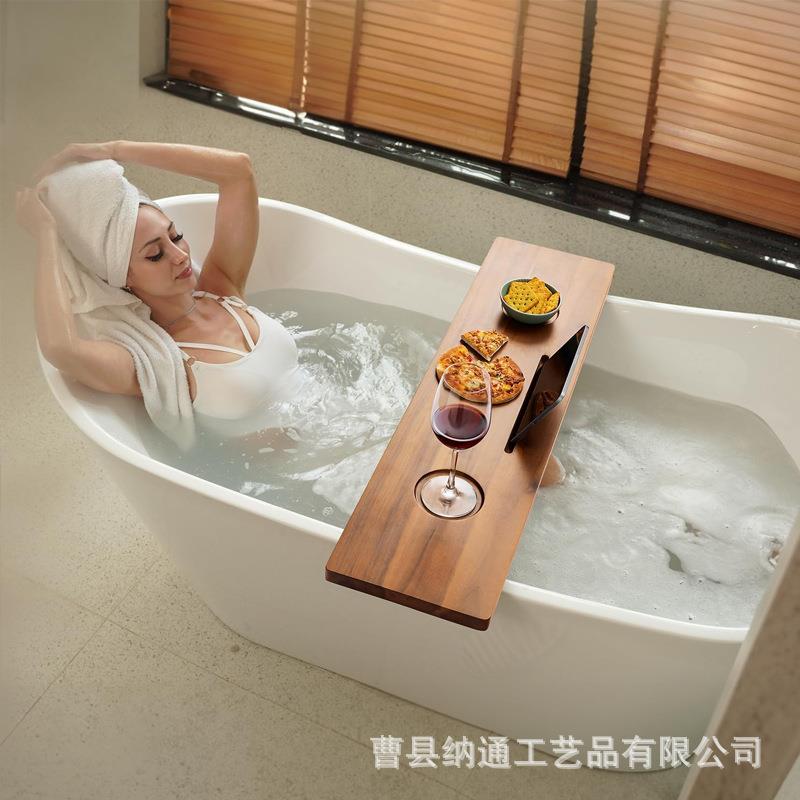 浴缸托盘桌木制浴室酒杯平板收纳盘浴缸收纳置物架一字隔板桌