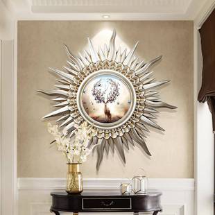 入户走廊装饰画现代玄关挂画卧室欧式轻奢壁炉画太阳画框麋鹿油画