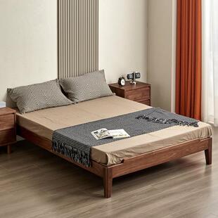 无床头床黑胡桃木1.5悬浮床橡木全实木1.8双人榻榻米床架纯实木