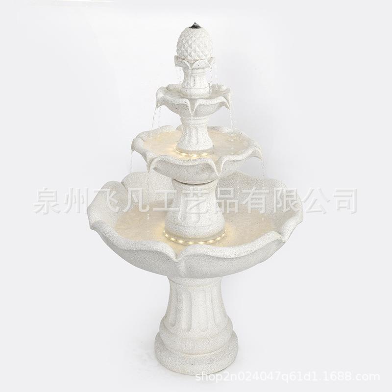 树脂工艺品仿石雕三层落地欧式流水喷泉别墅庭院大门流水景观摆件