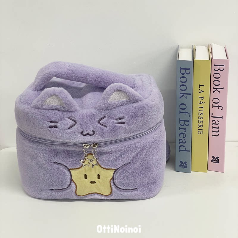 OttiNoinoi原创小紫猫化妆包可爱大容量手提相机包 便携洗漱包