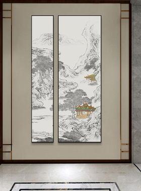 中式玄挂画酒店大堂样板间过装饰画四条YZ202304关屏新山水画走廊