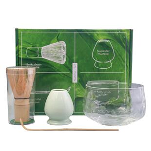 日式抹茶茶具玻璃四件套抹茶色抹茶碗百本立茶筅彩盒茶筅立