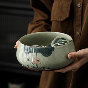 哥窑手绘陶瓷茶洗洗杯子水盂茶渣废水缸茶洗笔洗杯洗茶渣茶道配件