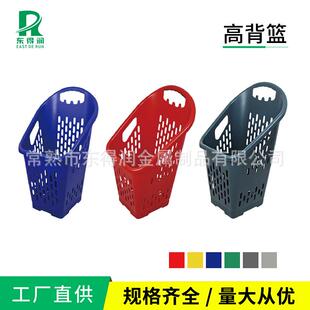 超市商场塑料高背拉杆篮大容量商场购物带轮子拖拉篮