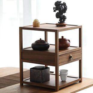 几何实木茶桌置物架茶饼收纳架胡桃木博古架家用客厅多宝格展示架