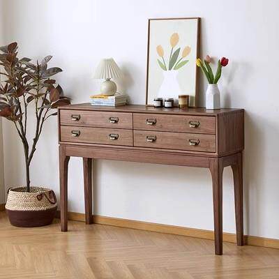 北欧实木黑胡桃木玄关桌实木供桌复古简约玄关台条案复古条桌案台