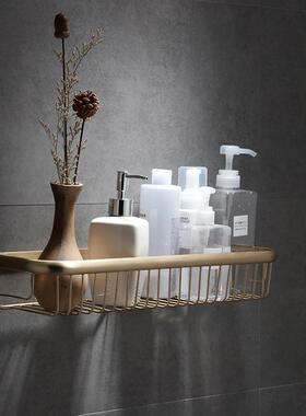 枪灰色全铜浴室置物架轻奢长方形网篮卫生间壁挂厕所置物架免打孔