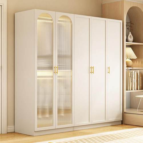 2024款衣柜家用卧室现代轻奢奶油风复古白色实木玻璃门成人大衣橱