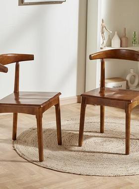 0YFJ可摞牛角椅北欧简约现代家用餐椅实木坐垫牛角椅客厅休闲椅子