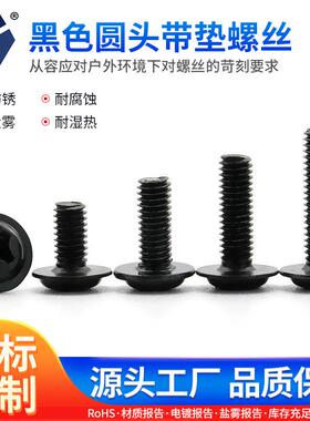 PWM2.5x4→2.5x10黑色防锈圆头带垫螺丝钉304SUS高盐雾耐腐达克罗