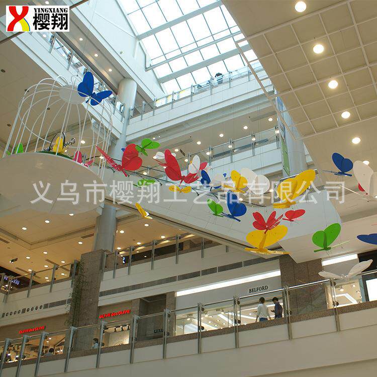 亚克力墙贴蝴蝶挂饰商场中庭春季美陈装饰橱窗背景布置