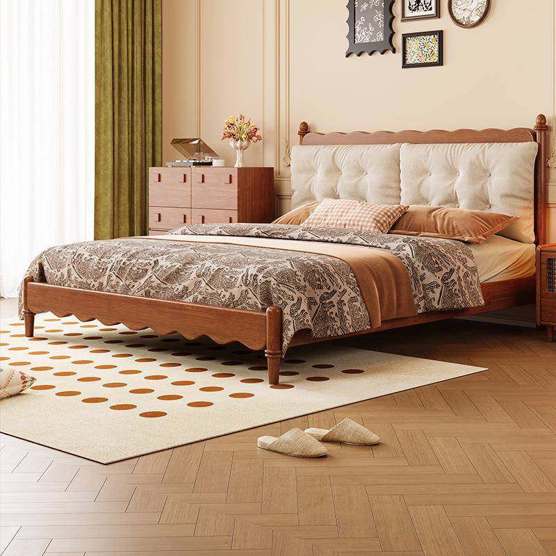 法式复古实木床中古风主卧大床1.8米软包双人床简约美式卧室家具