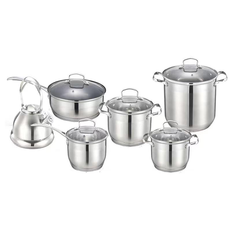不锈钢套装锅12PCS炊具复底器具平底锅鸣笛壶汤锅奶锅煎锅