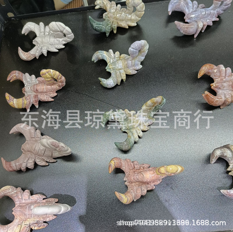 摆件装饰热销雕刻生活跨境适于天然水天然蝎子水晶海洋碧玉件饰品