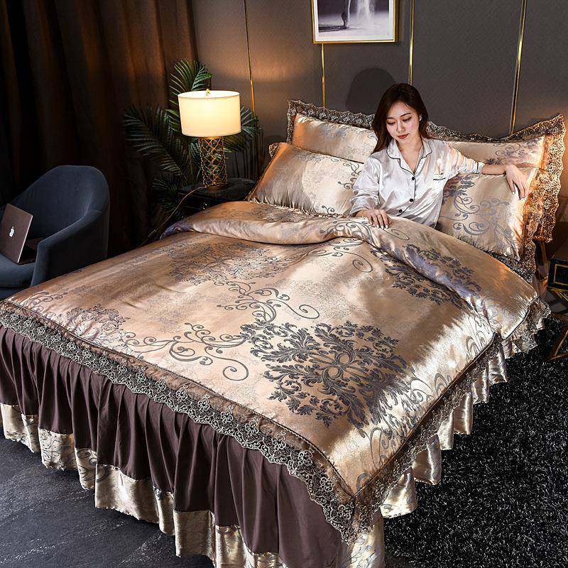 CB#床裙款莫代尔蕾丝花边贡缎提花家用1.5m1.8m床四件套被套床品,纺织面料/辅料/配套,纺织机械配件,淘宝优惠券,粉丝福利购,淘宝优惠卷