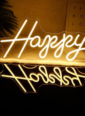 热卖led霓虹灯广告牌happy造型发光灯装饰字母广告字招牌