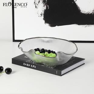 现代轻奢抽象艺术银边玻璃果盘样板间客厅餐桌吧台高级感家居摆件