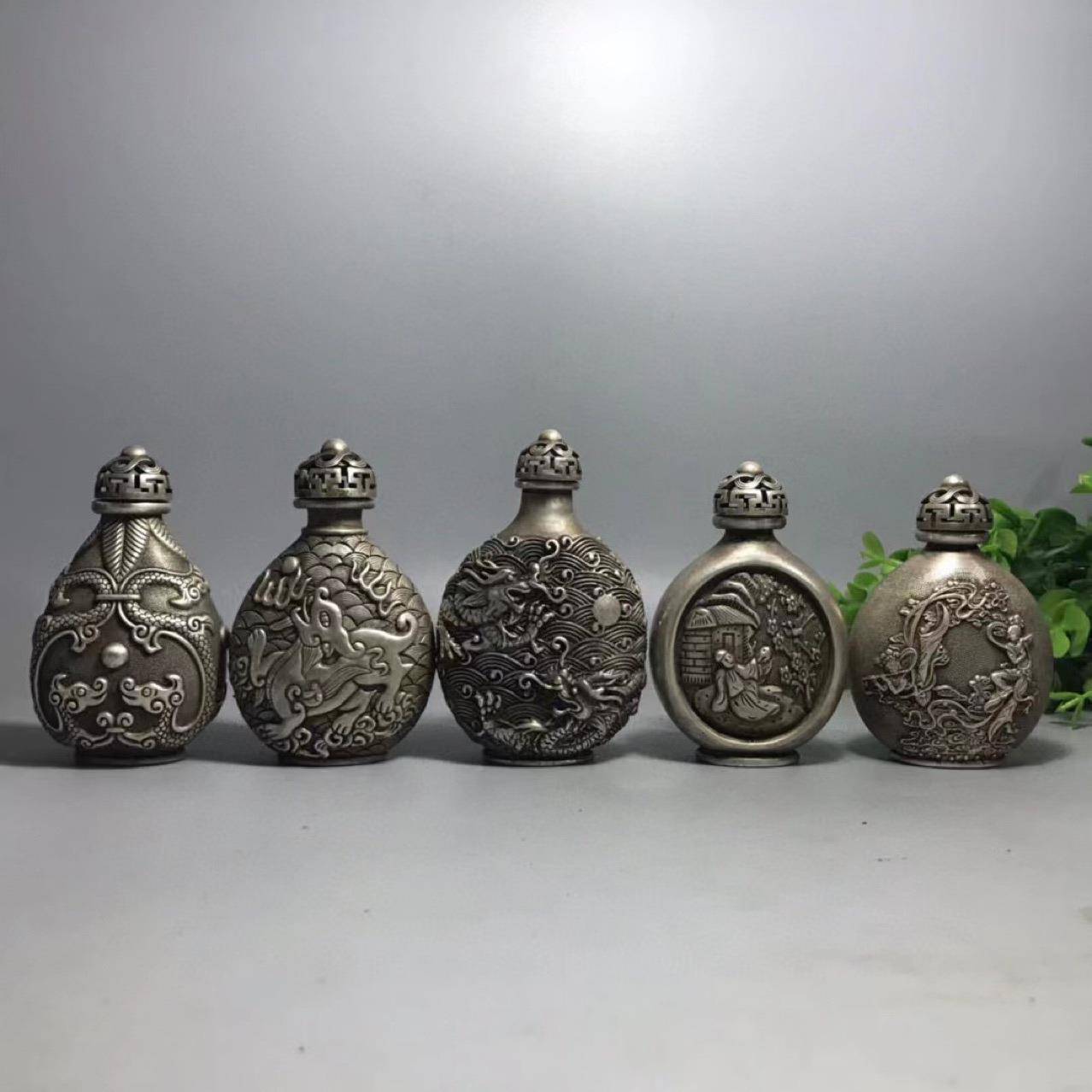 古玩古董杂项收藏仿古宣德年制白铜镀银鼻烟壶麒麟鼻烟壶铜器
