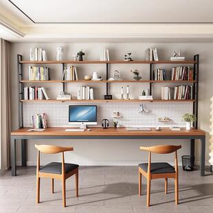 实木书桌学生写字桌卧室书柜一体桌子带书架洞洞板电脑桌学习桌