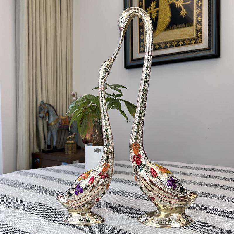 创意铜制工艺品情侣天鹅创意摆件家居客厅轻奢风桌面装饰品