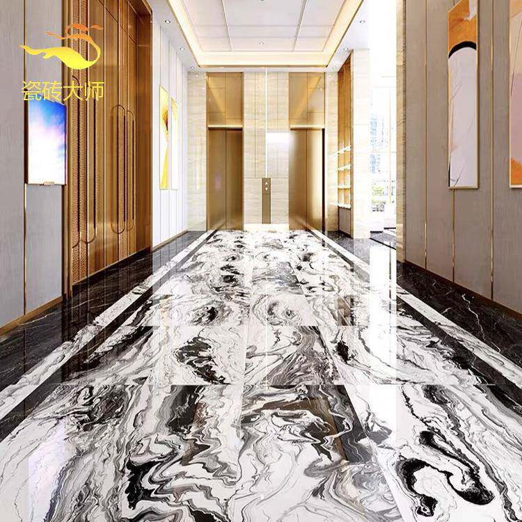 瓷砖中国风水墨系白色客厅地砖750x1500通体大理石黑白厨卫墙砖