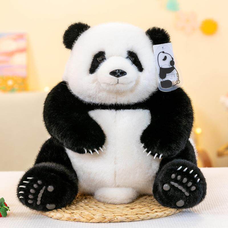 卡通仿真熊猫花花毛绒玩具萌兰七仔熊猫活动摆件动物园纪念品
