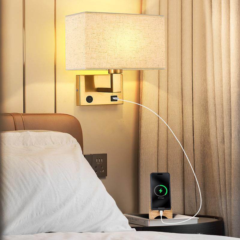 美式布罩壁灯带开关带USB简约现代卧室床头墙壁灯看书床头阅读灯,纺织面料/辅料/配套,纺织机械配件,淘宝优惠券,粉丝福利购,淘宝优惠卷