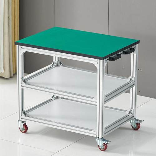 铝合金防静电打包桌操作工作台可移动带轮工业铝型材手推车工具车