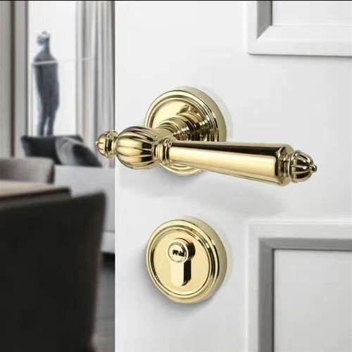 室内木门锁法式黄古铜门锁房间复古门把手美式磁吸静音分体房门锁