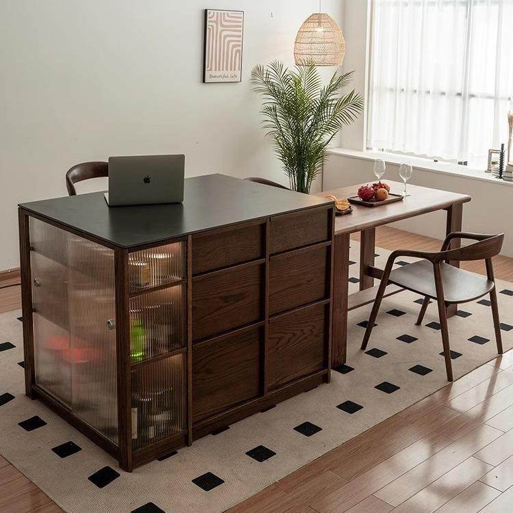 黑胡桃木岩板实木岛台缪斯餐厅中岛台餐桌一体樱桃木餐边柜储物柜,纺织面料/辅料/配套,纺织机械配件,淘宝优惠券,粉丝福利购,淘宝优惠卷